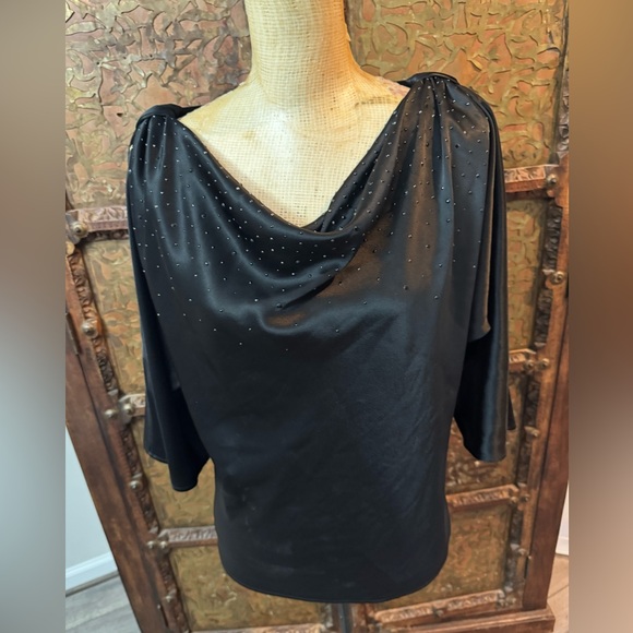 St. John Black Blouse with Rhinestone Accents P